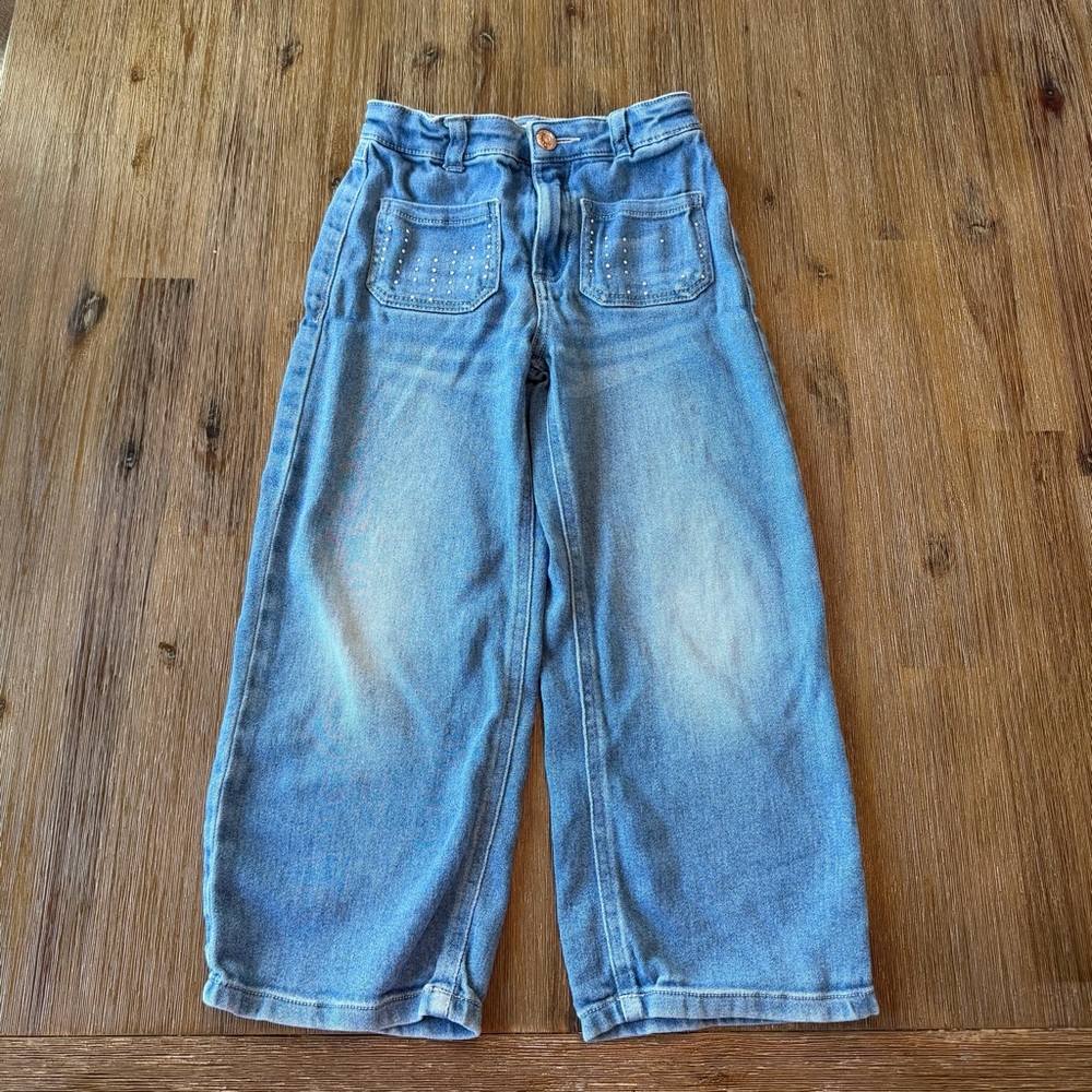 3/20$ Nanette Lepore girls wide leg jeans wit rhinestones size 7